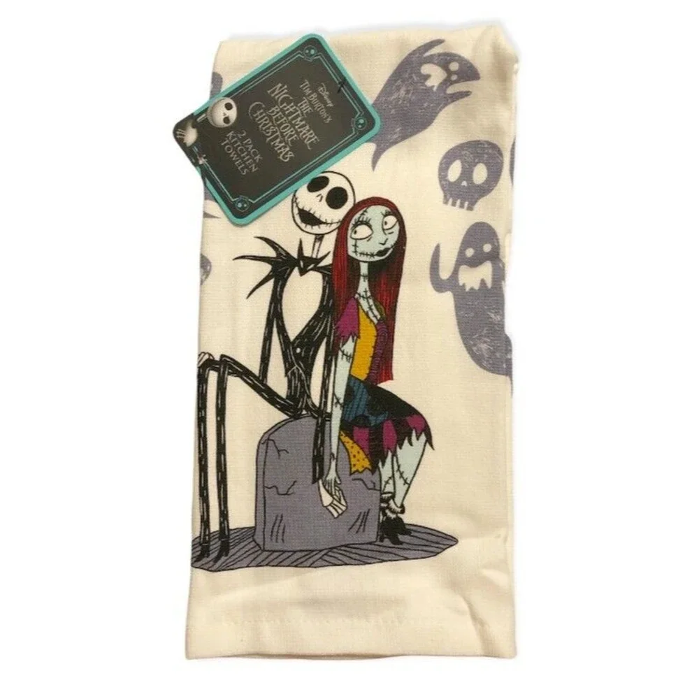 Halloween Disney Jack & Sally Dish Towels Nightmare Before Christmas Set of 2